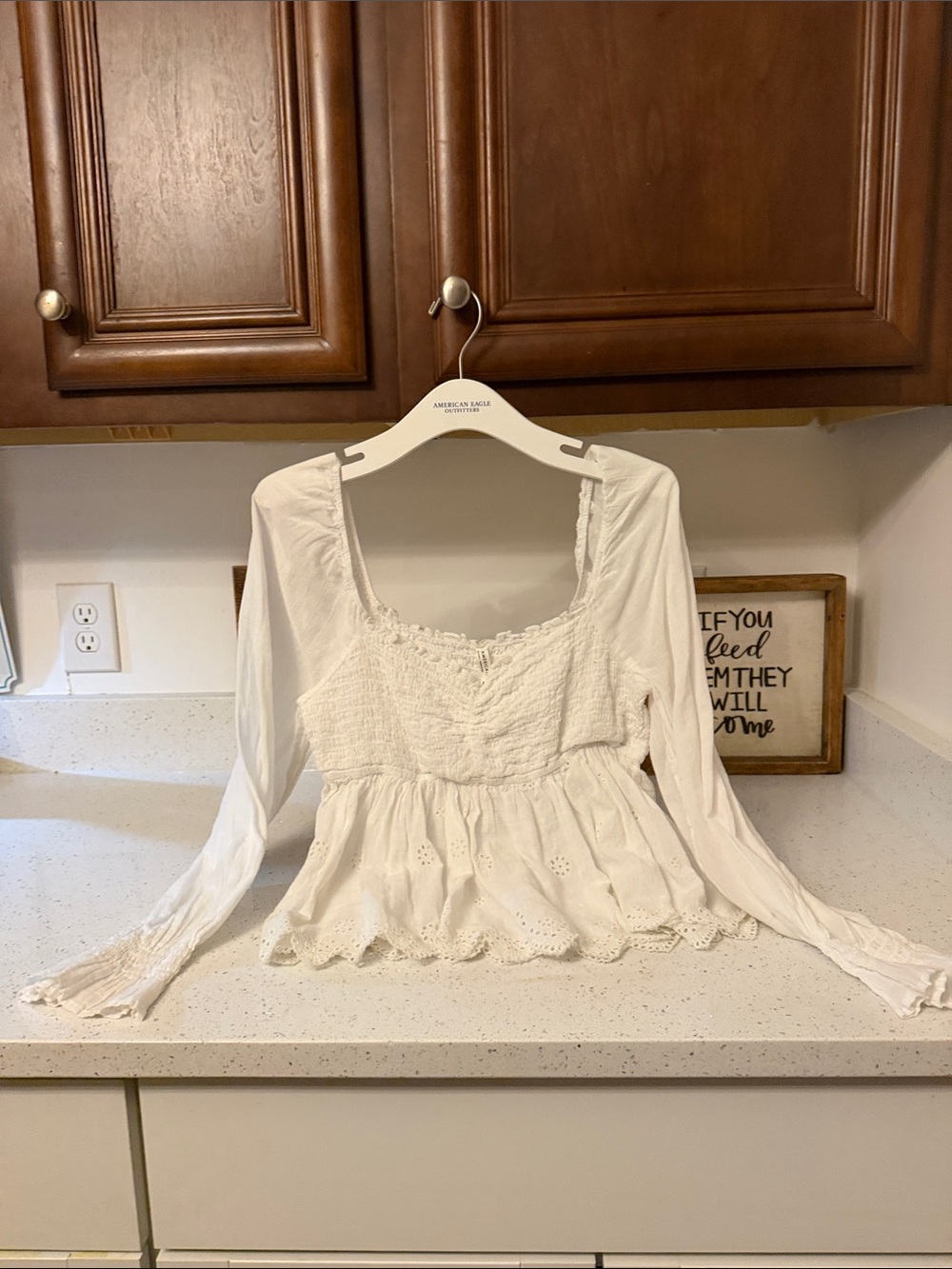 American Eagle Outfitters White Long Sleeve Peplum Top